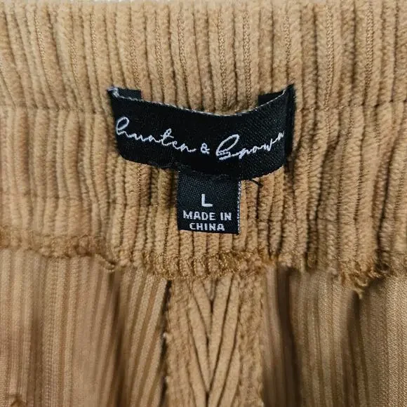 Hunter & Brown Tan Corduroy High Rise Pants Pockets Elastic Waist Size Large - Picture 5 of 6